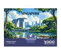 Puzzles for Adults 1000 Piece Singapore Skyline with Gardens Teenager Puzzles Brain Teaser Game Home Decoration Fun at Home Activities, 70x50cm/1000pcs