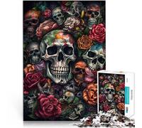 Puzzles for Adults 1000 Piece Skull and Roses Skull Rose Made of cardboard,for and from 14 years and over Difficult to complete but fun and humorous Gift ideas。size:26x38cm/10.24x14.96inch