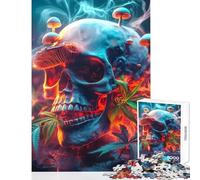 Puzzles for Adults 1000 Piece Skull with Mushroom And Weed Fusion Toy Wall Decor Art Work Gift for Educational Game Enhance Love between Couples Size 38x26cm