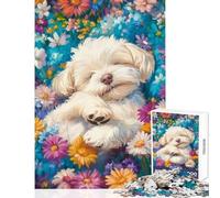 Puzzles for Adults 1000 Piece Sleeping Dog in Floral Meadow Brain Teaser Game But Fun And Humorous Toy Wall Decor Fun Activities at Home (38X52CM)