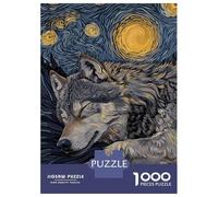 Puzzles for Adults 1000 Piece Sleeping Wolf Starry Night Art Jigsaw for Adults Relax Games Difficult Hard Unique Birthday And Xmas Gifts 52x38cm/1000pcs