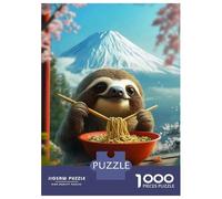 Puzzles for Adults 1000 Piece Sloth Eating Ramen in Japan Mt. Fuji Jigsaw for Adults Relax Games Difficult Hard Unique Birthday And Xmas Gifts 70x50cm/1000pcs