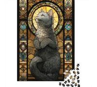 Puzzles for Adults 1000 Piece Stained Glass Cat Artwork Puzzle for Adults Relaxing Games Staycation Kill Time Unique Birthday And Xmas Gifts 52x38cm/1000pcs