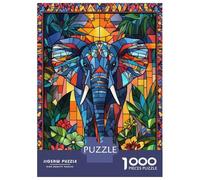Puzzles for Adults 1000 Piece Stained Glass Elephant Jigsaws for Adults Brain Teaser Game Analysis And Logic Fun at Home Activities, 38x26cm/1000pcs