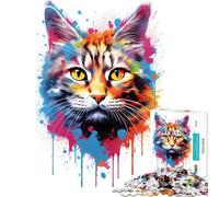 Puzzles for Adults 1000 Piece Staring Cat in Colors Jigsaw 1000 Pieces Home Decoration Toys Precision Cutting Christmas Birthday Gifts (50x75cm)