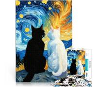 Puzzles for Adults 1000 Piece Starry Night Black Cat and White Cat Romantic DIY-Spielzeug Gutes Geschenk75x50cm