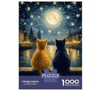Puzzles for Adults 1000 Piece Starry Night Cats Romance Teenager Puzzles Brain Teaser Game Home Decoration Fun at Home Activities, 70x50cm/1000pcs