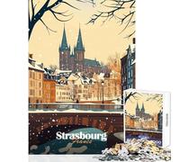 Puzzles for Adults 1000 Piece Strasbourg Winter Scene Toy Wall Decor Art Work Gift for Educational Game Enhance Love between Couples Size 38x52cm