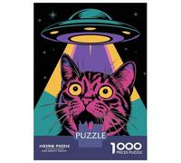 Puzzles for Adults 1000 Piece Surprised Cat Ufo Puzzle for Adults Brain Teaser Game Home Decoration Christmas Birthday Gifts 52x38cm/1000pcs