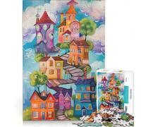 Puzzles for Adults 1000 Piece Surrealpainting Multi Houses Art Impossible Game Staycation Kill Time Unique Gifts for Birthday And Christmas 50x75cm