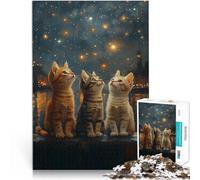 Puzzles for Adults 1000 Piece Three Kittens Gazing at Stars Lernspielzeug mit vollständig ineinander greifenden, zufällig geformten Teilen38x26cm