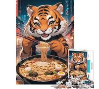 Puzzles for Adults 1000 Piece Tiger Eating Ramen Help The Brain Exercise Analysis And Logic Hands-on Game for And from 14 Years And over (38x26cm)