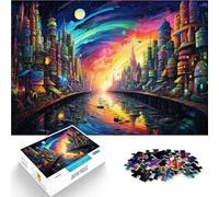 Puzzles for Adults 1000 Piece Trippy City - Neon Nights in the Metropolis Lernspielzeug Geschenk zum Geburtstag75x50cm