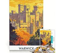 Puzzles for Adults 1000 Piece Warwick Castle Vintage Poster Impossible Game Staycation Kill Time Unique Gifts for Birthday And Christmas 38x26cm