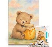 Puzzles for Adults 1000 Piece Watercolor Bear Hugging Honey Jar Impossible Game Staycation Kill Time Unique Gifts for Birthday And Christmas 38x26cm