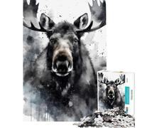 Puzzles for Adults 1000 Piece Watercolor Painted Moose Educational Game Learning Educational Toys Secret Santa Gifts Improve Memory (Size 75x50cm)