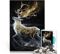 Puzzles for Adults 1000 Piece White and Gold Stag Anspruchsvolles Spiel und Familienspaß für Heimdekoration50x70cm