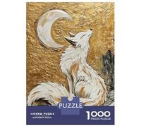 Puzzles for Adults 1000 Piece White Fox Under Crescent Moon Teenager Puzzles Brain Teaser Game Home Decoration Fun at Home Activities, 52x38cm/1000pcs