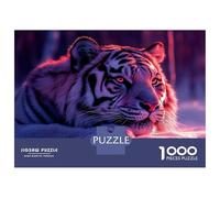 Puzzles for Adults 1000 Piece White Tiger in Pink And Blue Teenager Puzzles Brain Teaser Game Home Decoration Fun at Home Activities, 70x50cm/1000pcs