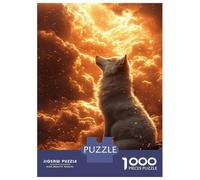Puzzles for Adults 1000 Piece White Wolf in Fiery Clouds Teenager Puzzles Brain Teaser Game Home Decoration Fun at Home Activities, 70x50cm/1000pcs