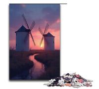 Puzzles for Adults 1000 Piece Windmills Slowly Turn in The Twilight Jigsaw Puzzle Home Educational Games DIY Toys Great Gift for Games 1000 PCS(38x26cm)