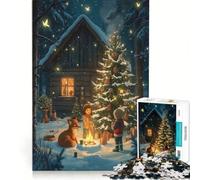 Puzzles for Adults 1000 Piece Winter Cabin Scene with Children And Fox DIY Toys Challenging To Complete Artists Collection Fine Art 38x26cm