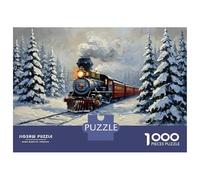 Puzzles for Adults 1000 Piece Winter Train Through Snowy Forest Painting Teenager Puzzles Brain Teaser Game Home Decoration Fun at Home Activities, 52x38cm/1000pcs