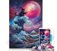 Puzzles for Adults 1000 Piece Wizard Cat And The Great Wave DIY Toys Challenging To Complete Artists Collection Fine Art 50x75cm