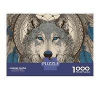 Puzzles for Adults 1000 Piece Wolf Dreamcatcher Wall Art Print Adult Jigsaw Puzzle Brain Teaser Game But Fun And Humorous Challenging Game Gifts 52x38cm/1000pcs