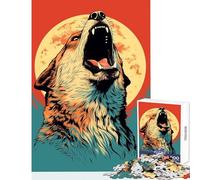 Puzzles for Adults 1000 Piece Wolf Howling To Blood Moon Toy Wall Decor Art Work Gift for Educational Game Enhance Love between Couples Size 50x75cm