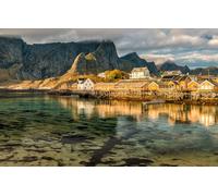 Puzzles for Adults 1000 Piece Wooden Puzzles-Puzzle Hands-on Game-Family Decoration, Landscape, Mountains, Rocks, Boats, Norway, Pond, Village 70x50CM