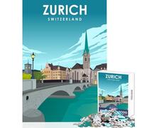 Puzzles for Adults 1000 Piece Zurich Switzerland Art Adult Jigsaw Puzzles Difficult Hard Fun Activities at Home Birthday Present, Gifts, (50x75cm)