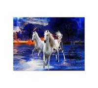 Puzzles for Adults 1000 Pieces，3 white horses in the sea of lightning，Challenging Puzzle as Home Wall Art（50x70cm）-N50