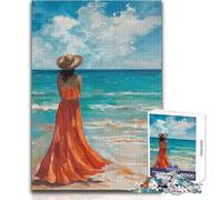 Puzzles for Adults 1000 Pieces A Lonely Woman in A Beach Toy Intellectual Game Presents for Women Gift Birthday Size 38x26cm