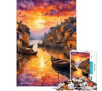 Puzzles for Adults 1000 Pieces A Tiny Fishing Town Impossible Game for Educational Game Challenge Toy Gifts Birthday Improve Memory (Size 38x26cm)