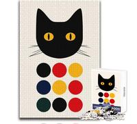 Puzzles for Adults 1000 Pieces Abstract Black Cat with Colorful Circles Relaxing Games Difficult Challenge Gift For Birthdays Size 50x75cm
