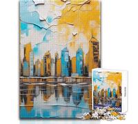 Puzzles for Adults 1000 Pieces Abstract Cityscape Painting with Reflections Relaxing Games Difficult Challenge Gift For Birthdays Size 38x26cm