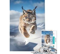 Puzzles for Adults 1000 Pieces Airborne Snow Lynx Big Cat Jigsaws for Adults Brain Teaser Game Analysis And Logic Unique Birthday And Xmas Gifts (38x52cm)
