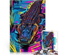 puzzles for adults 1000 pieces Alligator in Neon Water Made of cardboard Suitable for people aged 14 and above Play Toys As a gift for the whole family and friends。size:38x52cm