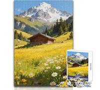 Puzzles for Adults 1000 Pieces Alpine Cabin in Summer Meadow Relaxing Games Difficult Challenge Gift For Birthdays Size 38x26cm