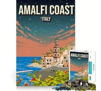 Puzzles for Adults 1000 Pieces Amalfi Coast Italy Poster at Night Tight Fit Play Logic Fun Toy Easy Play Game Xmas Art Gift (38x52cm)