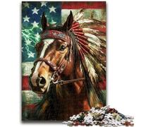 Puzzles for Adults 1000 Pieces American Flag Horse Family Fun for Is Ideal As A Gift for The Whole Family for And Age 14 Years Up 38x26cm