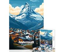Puzzles for Adults 1000 Pieces Andermatt Switzerland Mountain Village Home Decoration Toys Art Work Gift for Educational Game Wishlist with Santa Claus Size 50x75cm