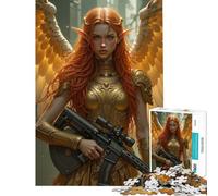 Puzzles for Adults 1000 Pieces Angelic Warrior with Rifle Family Games for Educational Game Challenge Toy Gifts for Women Men Wall Decoration (size 38x52cm)