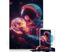 Puzzles for Adults 1000 Pieces Astronaut Holding Burning Planet Tight Fit Play Logic Fun Toy Easy Play Game Xmas Art Gift (38x26cm)