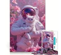 Puzzles for Adults 1000 Pieces Astronaut Holding Cat Art Flawless Fit Art Logic Skill Play Slow Game Play Christmas Calm Gift (50x75cm)