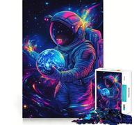 Puzzles for Adults 1000 Pieces Astronaut Holding Earth Flawless Fit Art Logic Skill Play Slow Game Play Christmas Calm Gift (50x75cm)