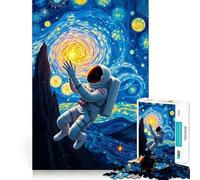 Puzzles for Adults 1000 Pieces Astronaut in Starry Night Flawless Fit Art Logic Skill Play Slow Game Play Christmas Calm Gift (38x52cm)