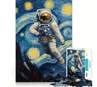 Puzzles for Adults 1000 Pieces Astronaut in Starry Night Painting Tight Fit Play Logic Fun Toy Easy Play Game Xmas Art Gift (38x26cm)
