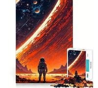 Puzzles for Adults 1000 Pieces Astronaut on Alien Planet Illustration Tight Fit Play Logic Fun Toy Easy Play Game Xmas Art Gift (38x26cm)
